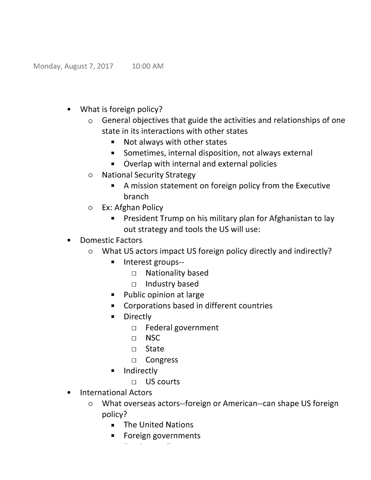 foreign policy assignment answer key
