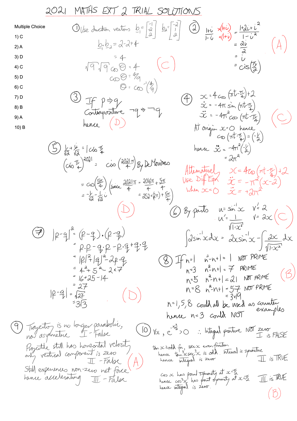Form VI Extension 2 Trial Solution 2021 - 2021 MATHS EXT 2 TRIAL ...