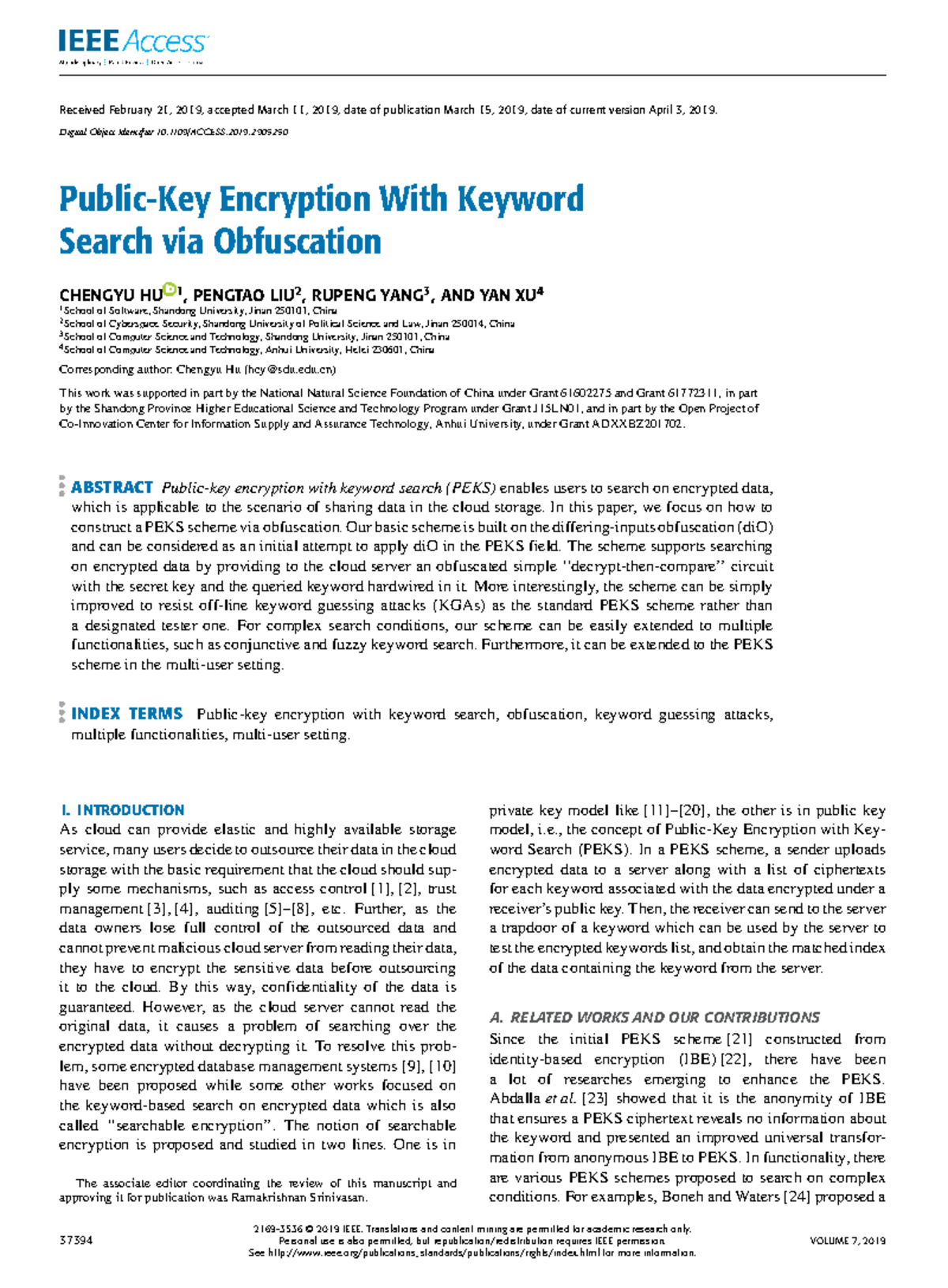 Public-Key Encryption With Keyword Search via Obfuscation - Received ...