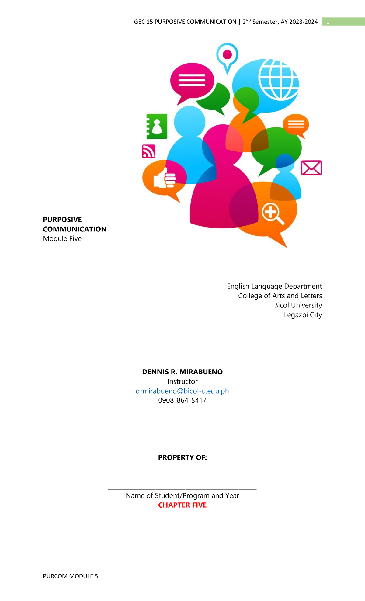 Module 5 2ND SEM AY 2023-2024 - PURPOSIVE COMMUNICATION Module Five ...