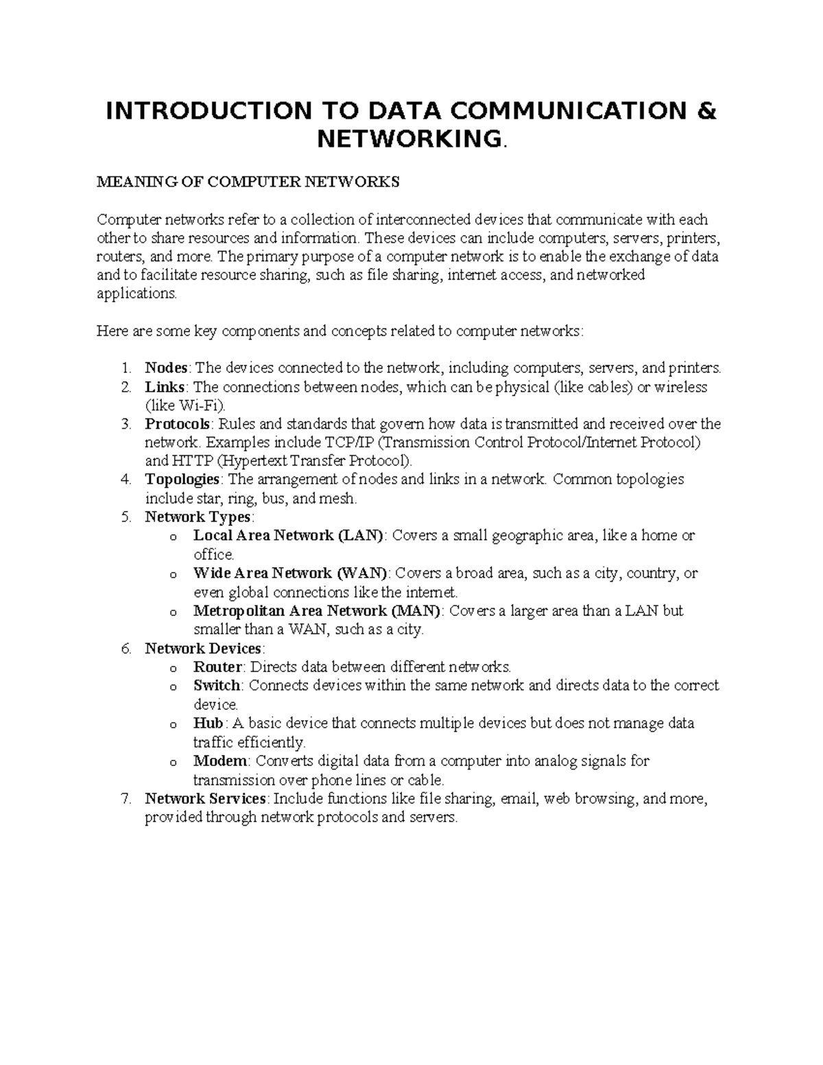 DATA Communication AND Networking INTRODUCTION TO DATA COMMUNICATION