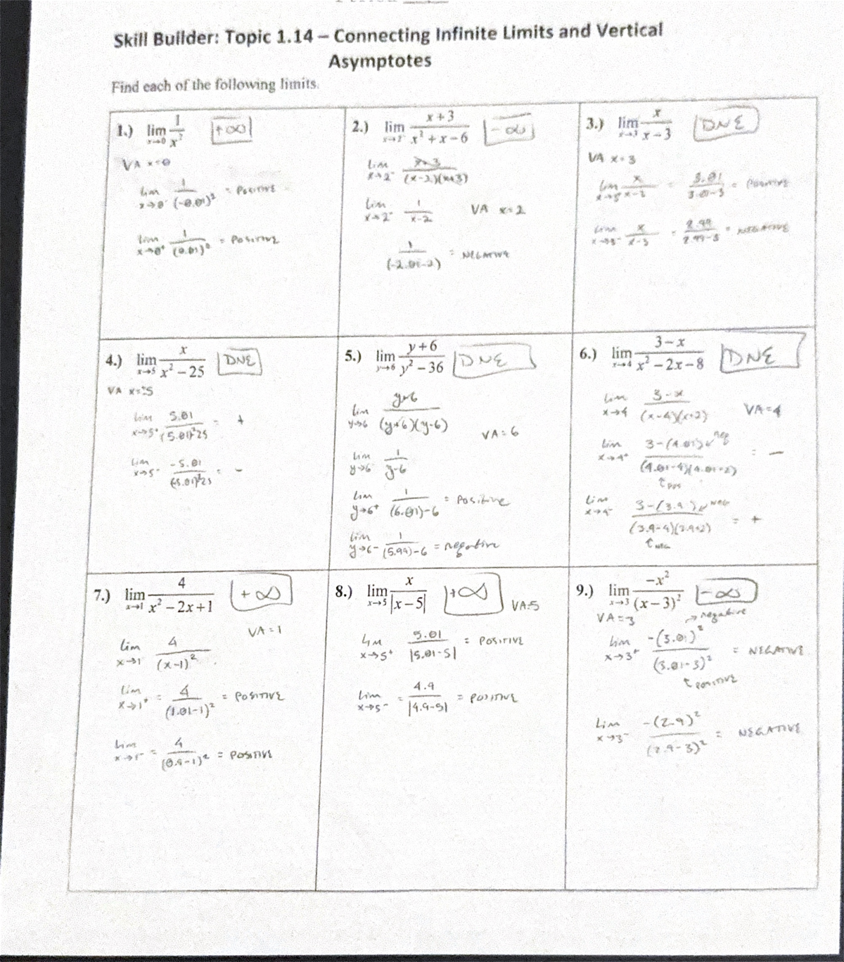 1.14 connecting infinite limits and vertical asymptotes - Skill Builder ...