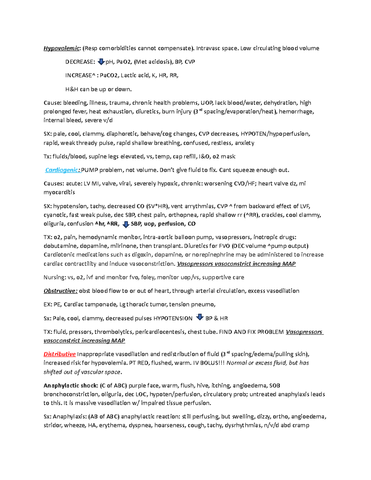 Shock breakdown - Hypovolemic: (Resp comorbidities cannot compensate ...