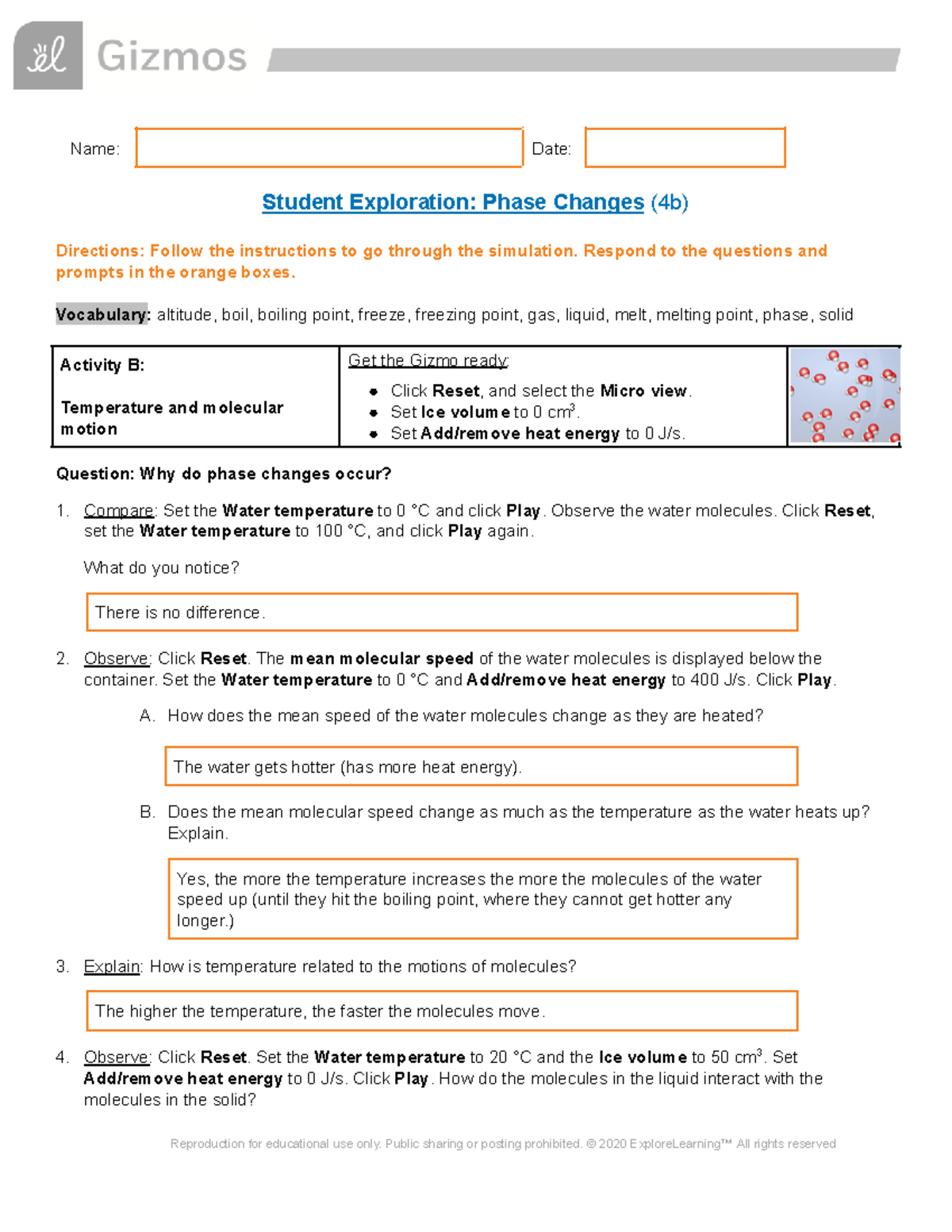 Phase Changes Gizmo - Name: Date: Student Exploration: Phase Changes ...