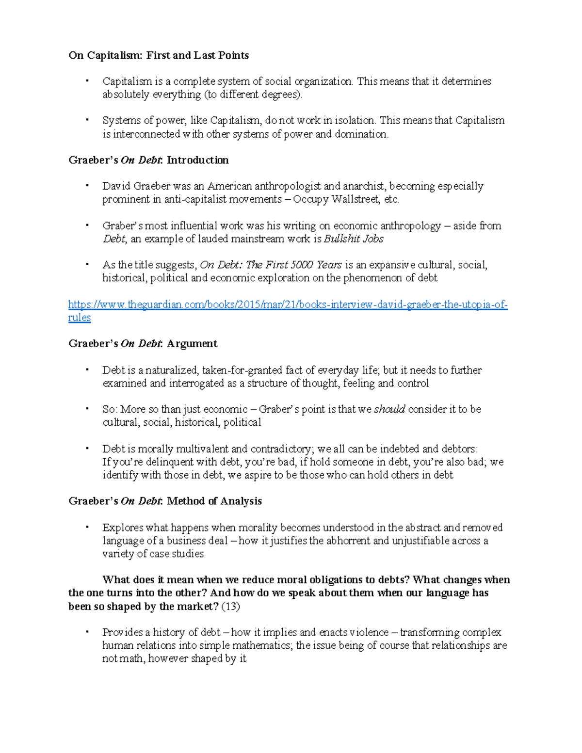 ENGL100 Lecture 10 On Capitalism First and Last Points Capitalism is a complete system of