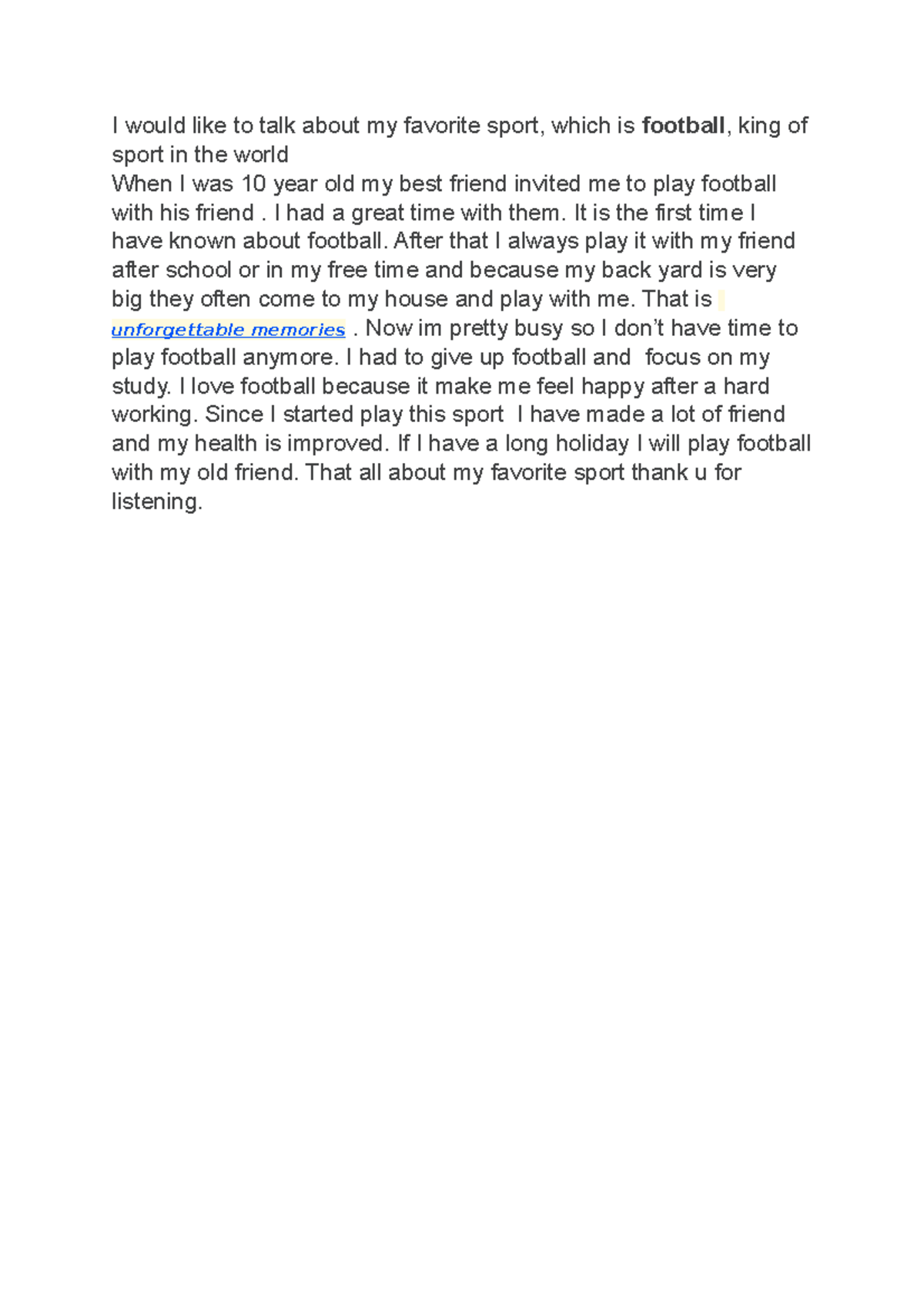 Topic 1 mnl I would like to talk about my favorite sport, which is