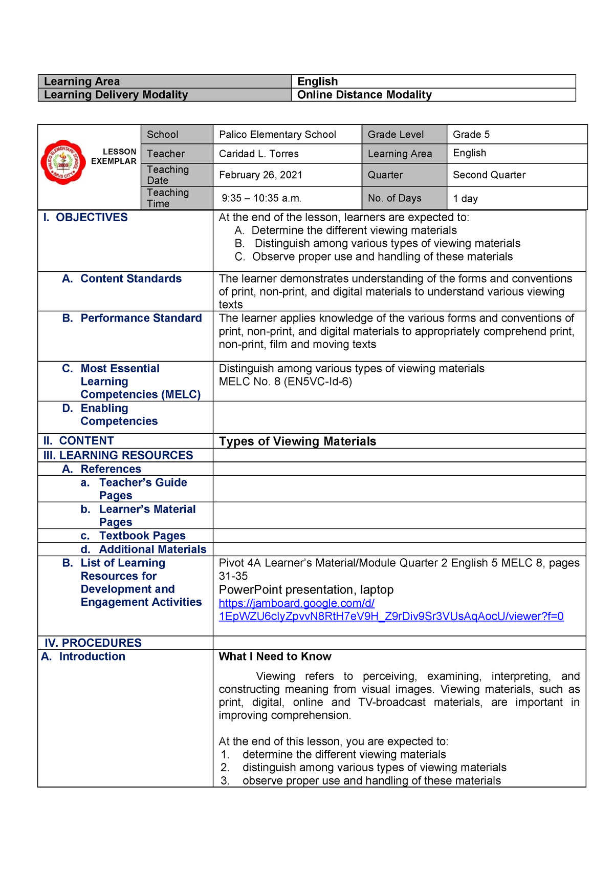 English-5-Lesson-Exemplar - Learning Area English Learning Delivery ...