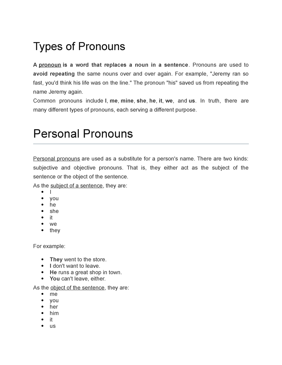 Types Of Pronouns Lect 4 Types Of Pronouns A Pronoun Is A Word That 