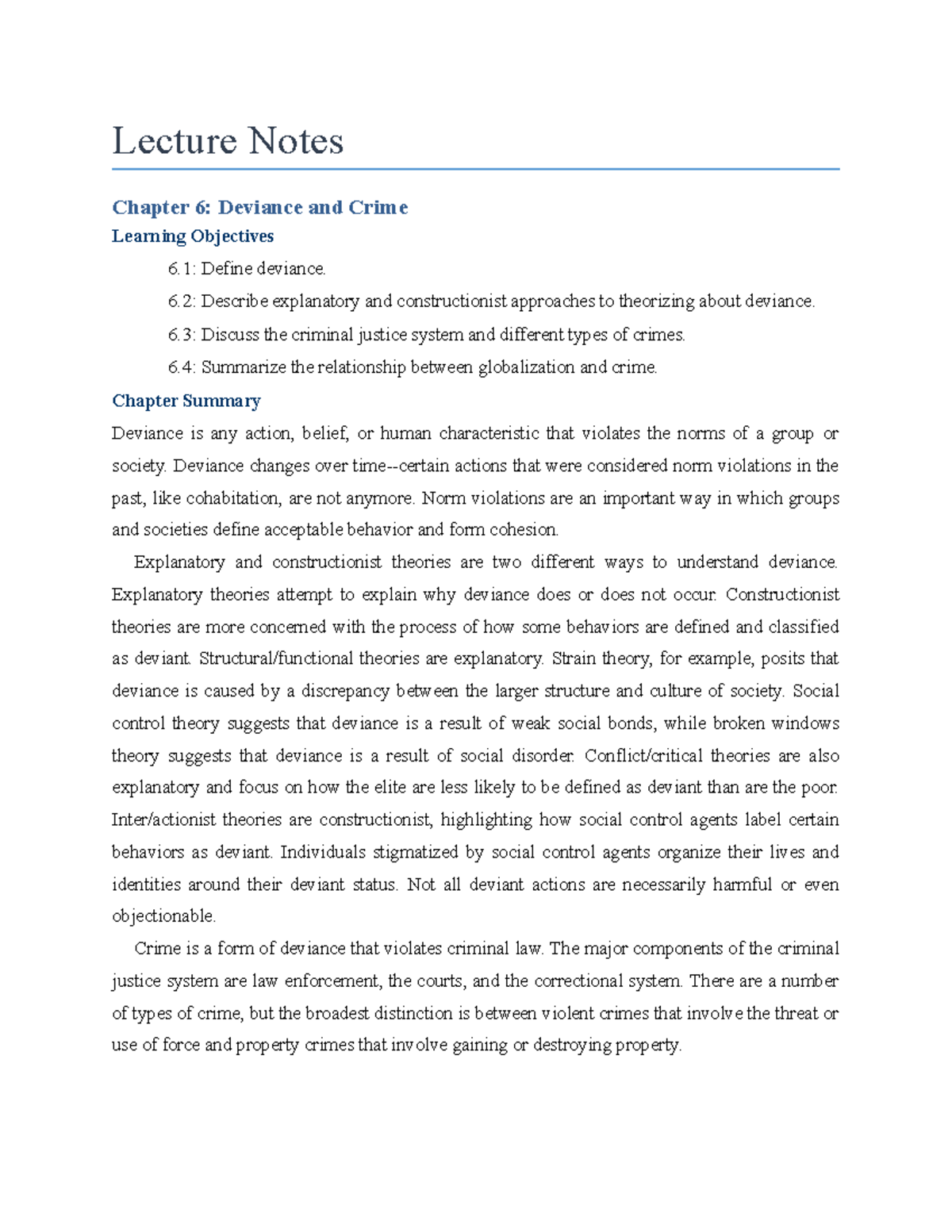 SO7 - first year - Lecture Notes Chapter 6: Deviance and Crime Learning ...