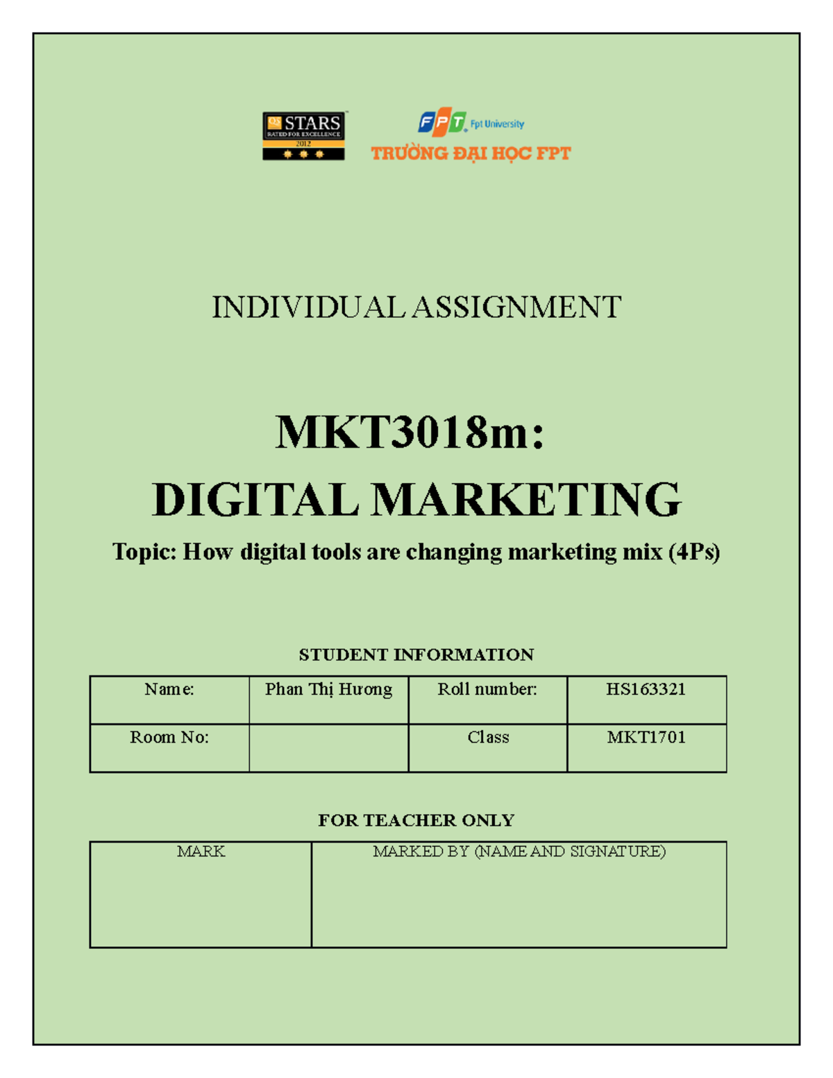 Individual Assignment MKT318m - INDIVIDUAL ASSIGNMENT MKT3018m: DIGITAL ...