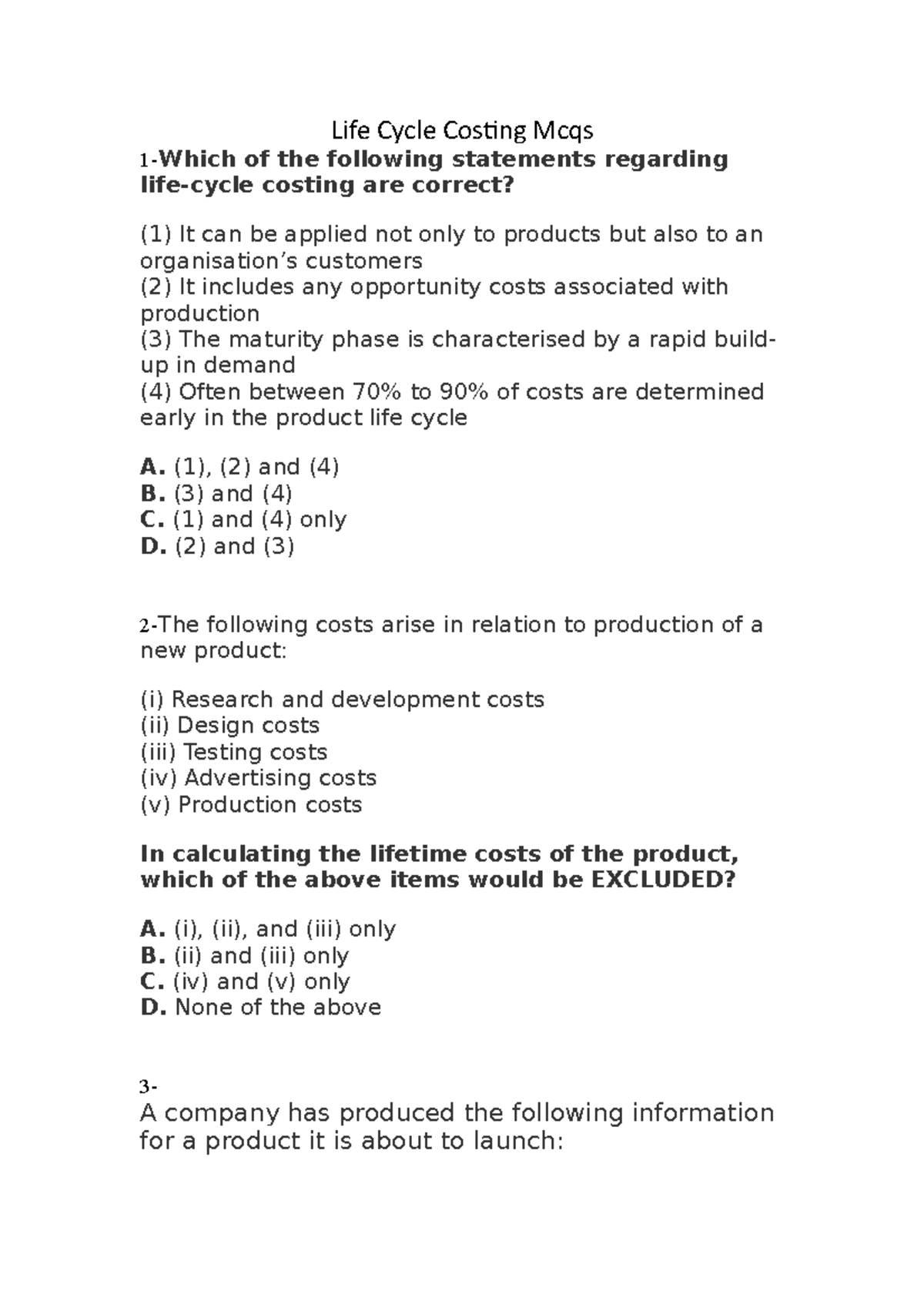 Explain Life Cycle Costing