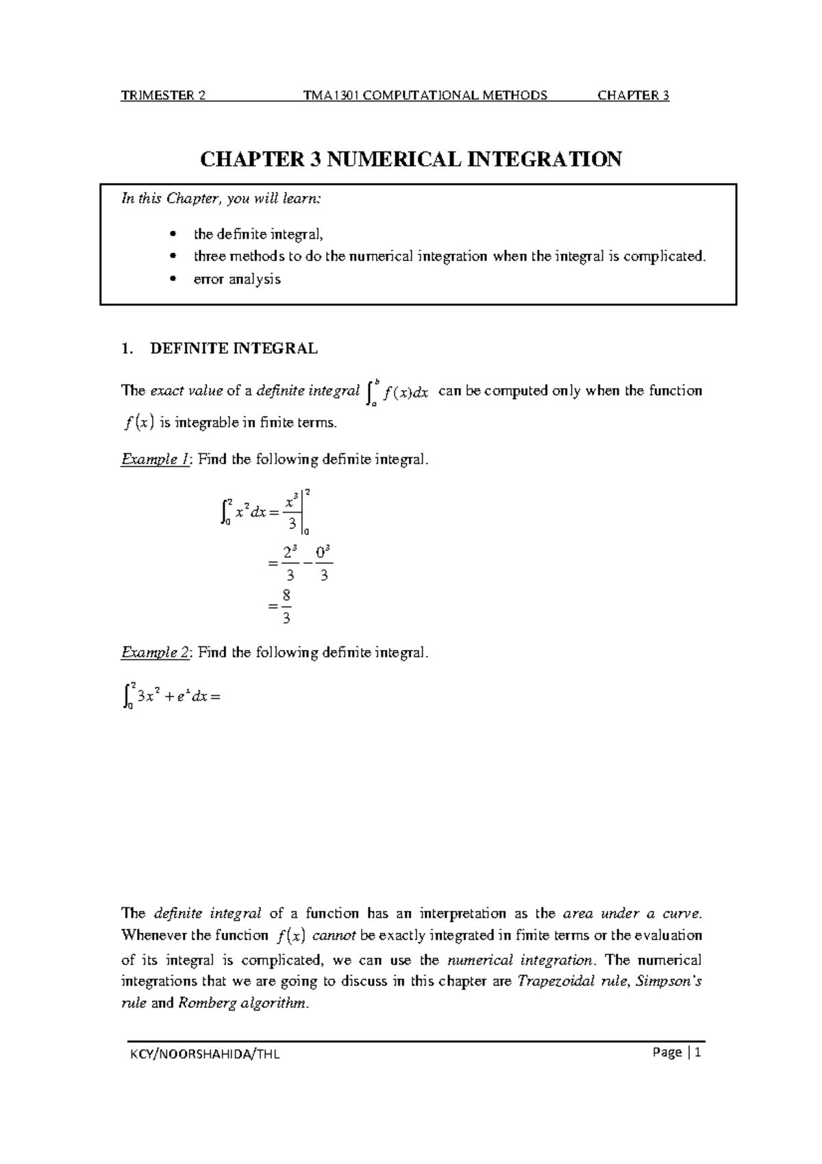 Chapter 3 - Lecture note - ####### CHAPTER 3 NUMERICAL INTEGRATION In ...