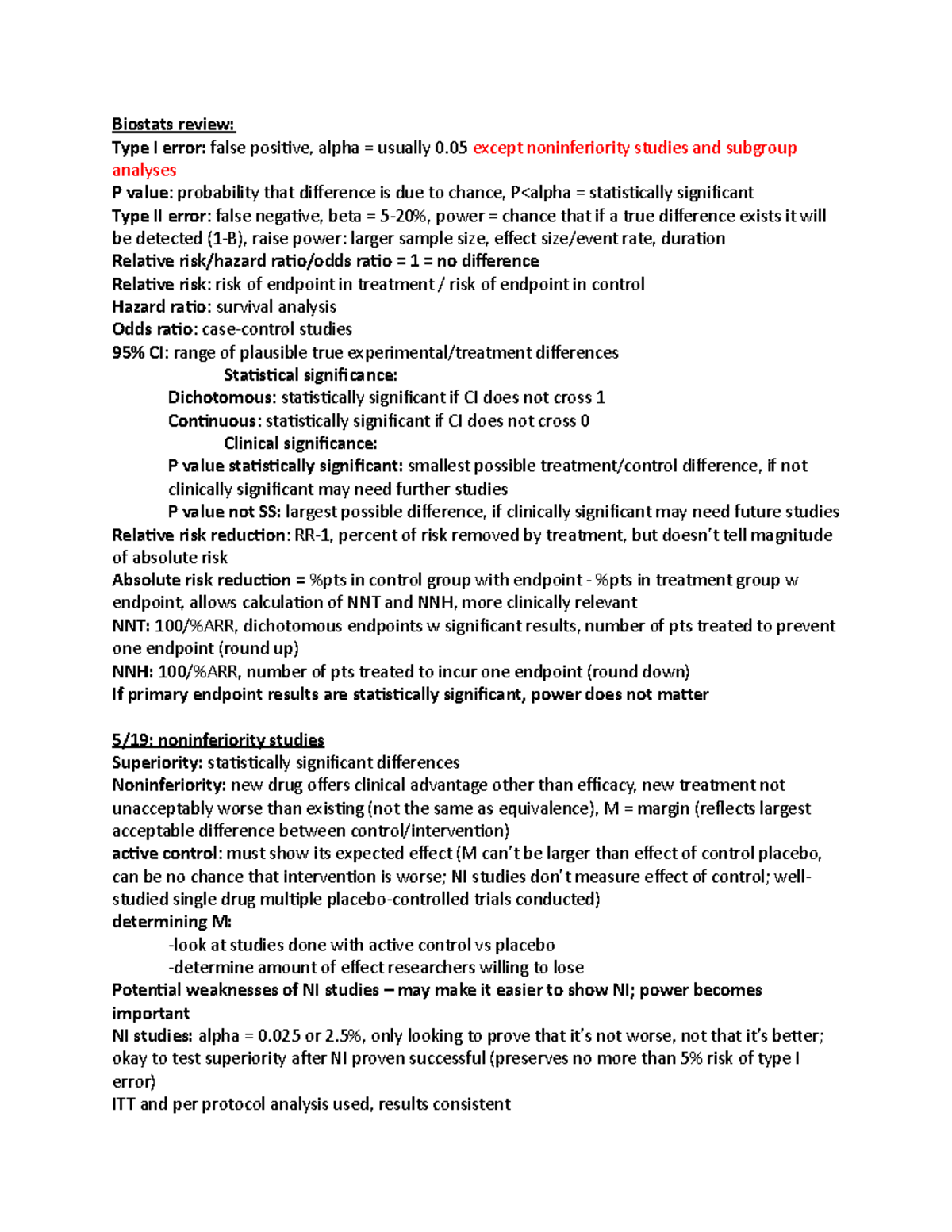 Drug lit ii Final Notes - Dr. Carey - Biostats review: Type I error ...
