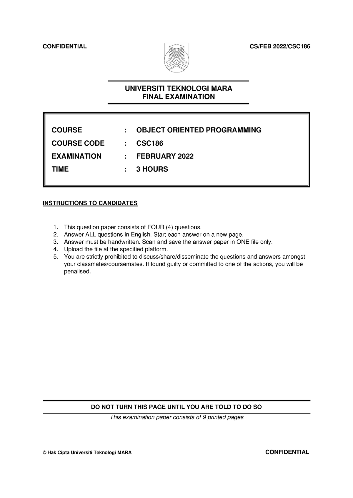 CSC186-Final Feb 2022 - FINAL EXAM PRACTICES - UNIVERSITI TEKNOLOGI ...