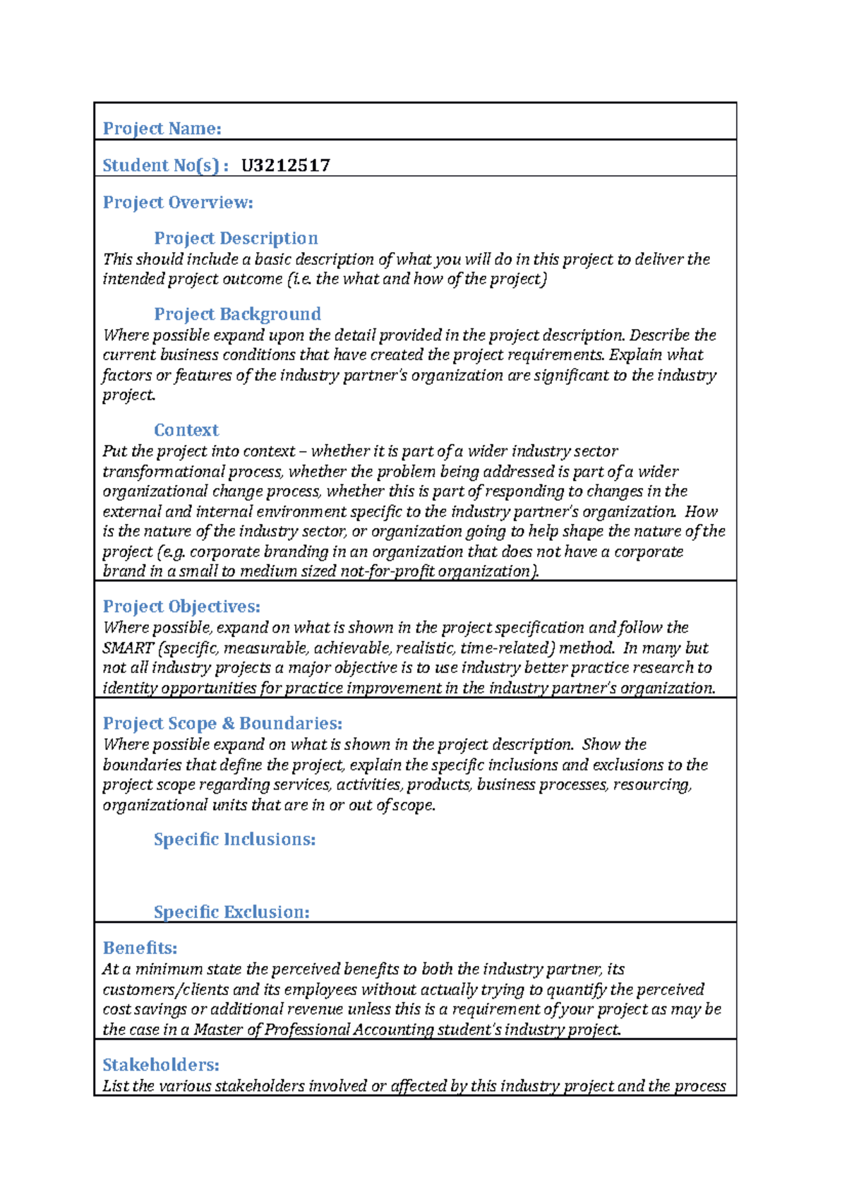 Project Plan - Template - Project Name: Student No(s) : U Project ...