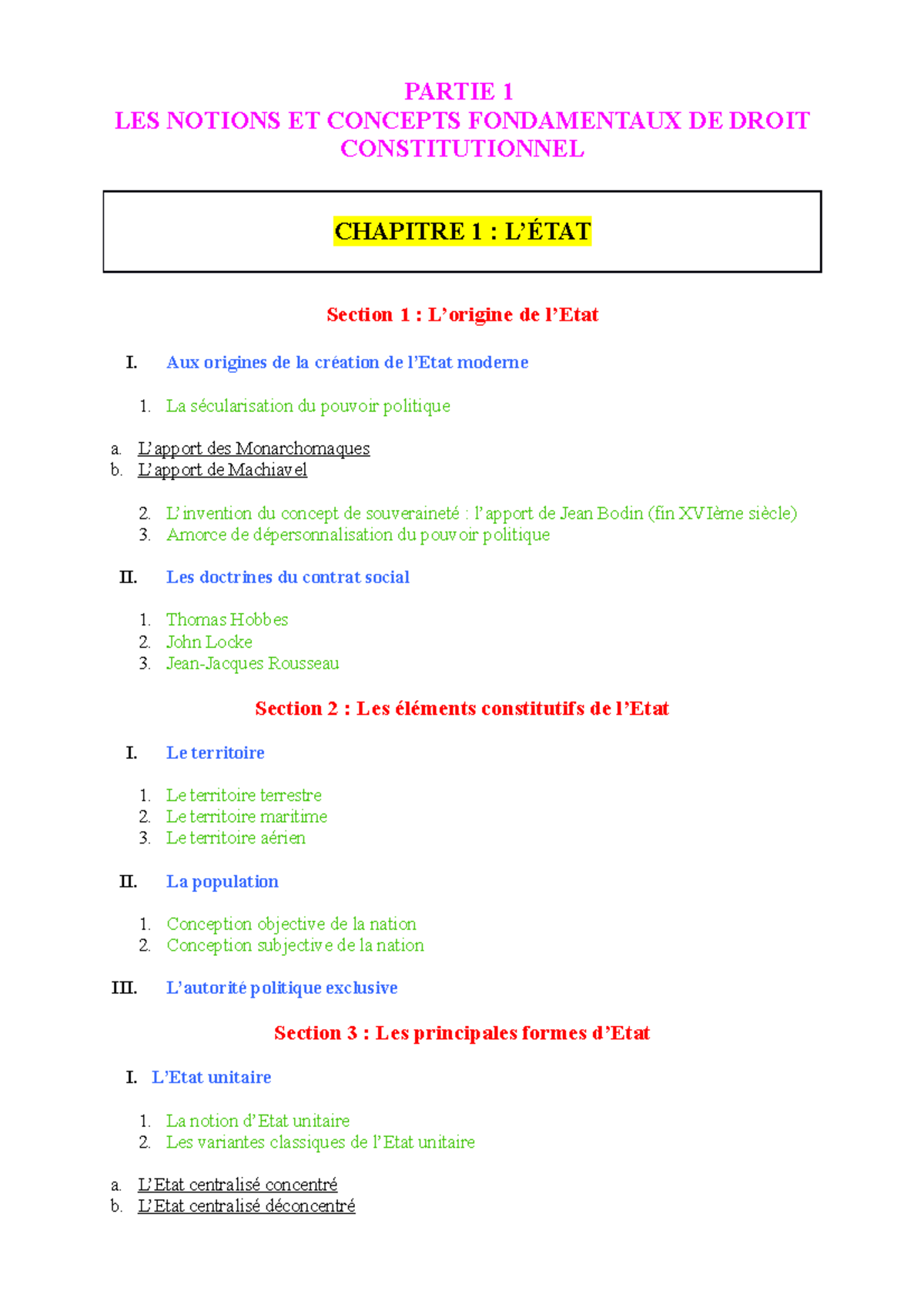 première partie plan du cours - PARTIE 1 LES NOTIONS ET CONCEPTS ...