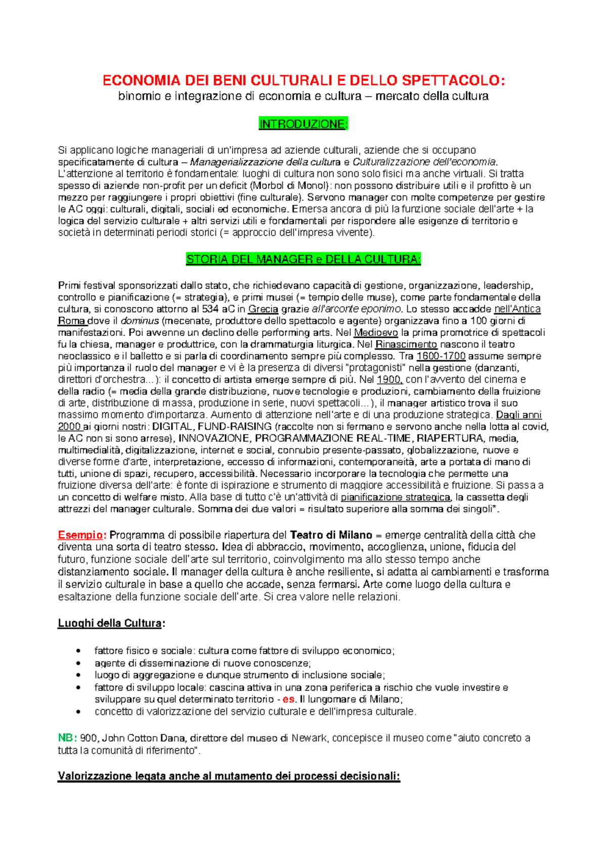Economia e Gestione Beni Culturali ECONOMIA DEI BENI CULTURALI E