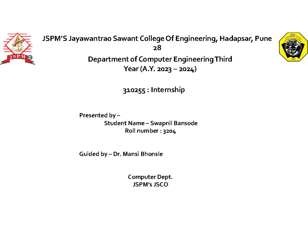 internship report on YBI python with dsa - JSPM’S Jayawantrao Sawant ...