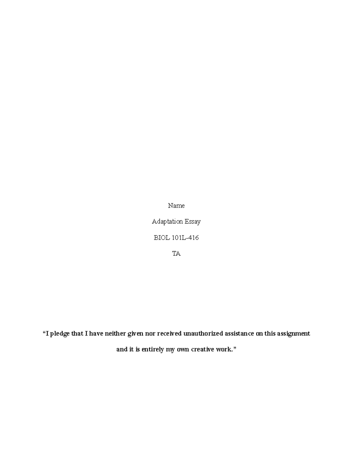 Adaptation Essay - Lab Report/Other assignments - Name Adaptation Essay ...
