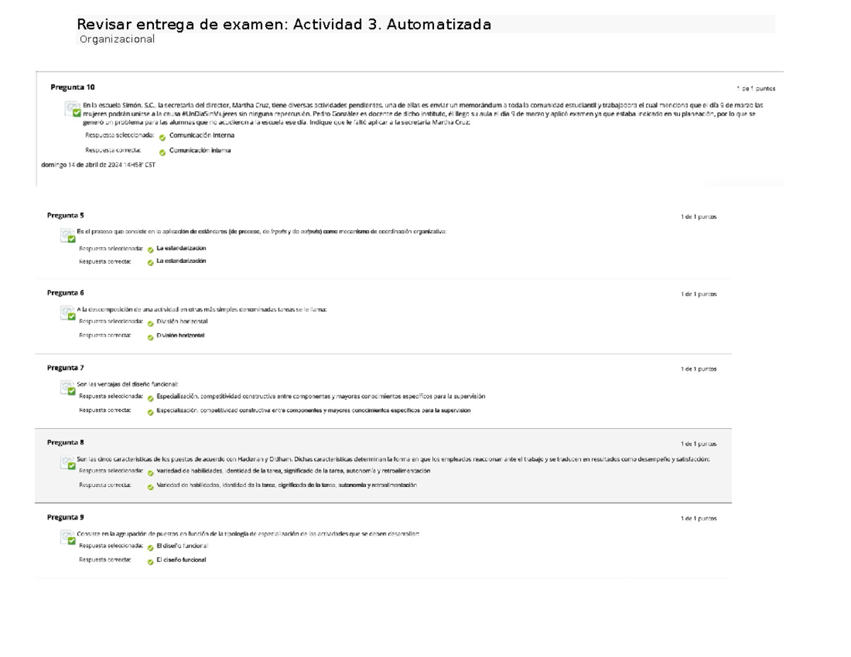 Actividad 3. Automatizada - Procesos Organizacionales - Revisar Entrega ...