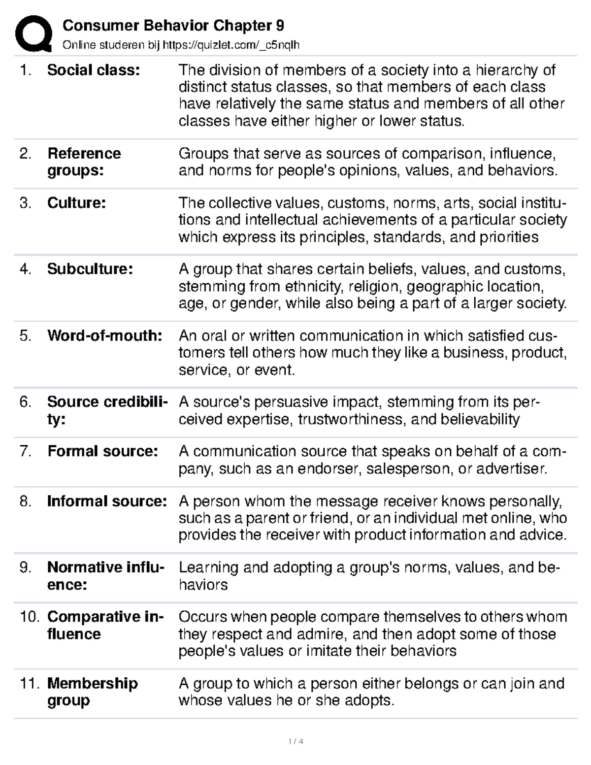 Chapter 9 key terms - Online studeren bij quizlet/_c5nqlh Social class ...