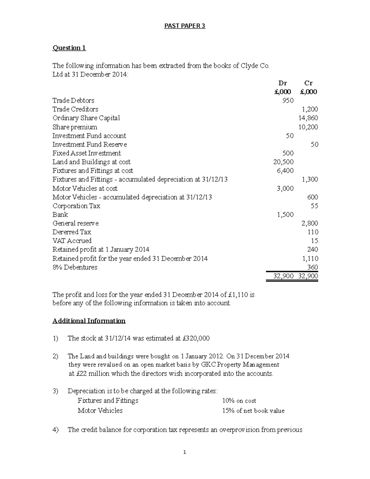 Financial Reporting Practice Full Example Questions Clyde Plc