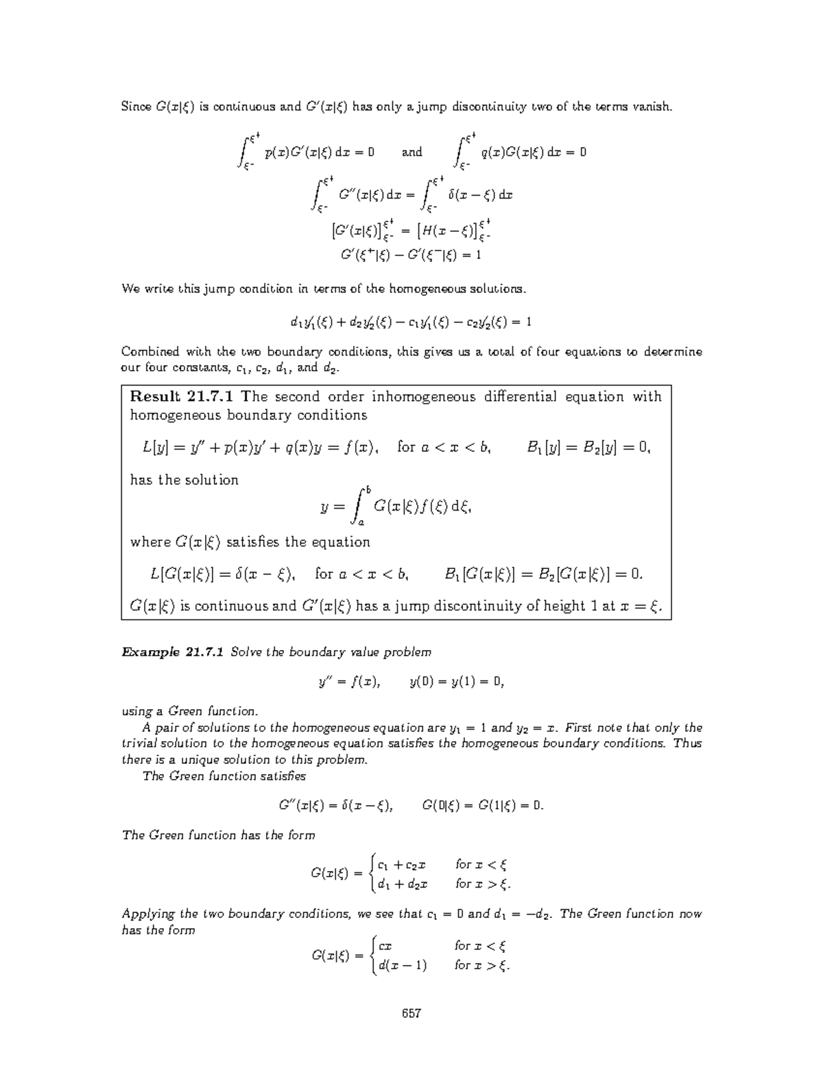 Ref MATH Adv Math Methods Sean Mauch-170 - Since G(x|ξ) is continuous ...