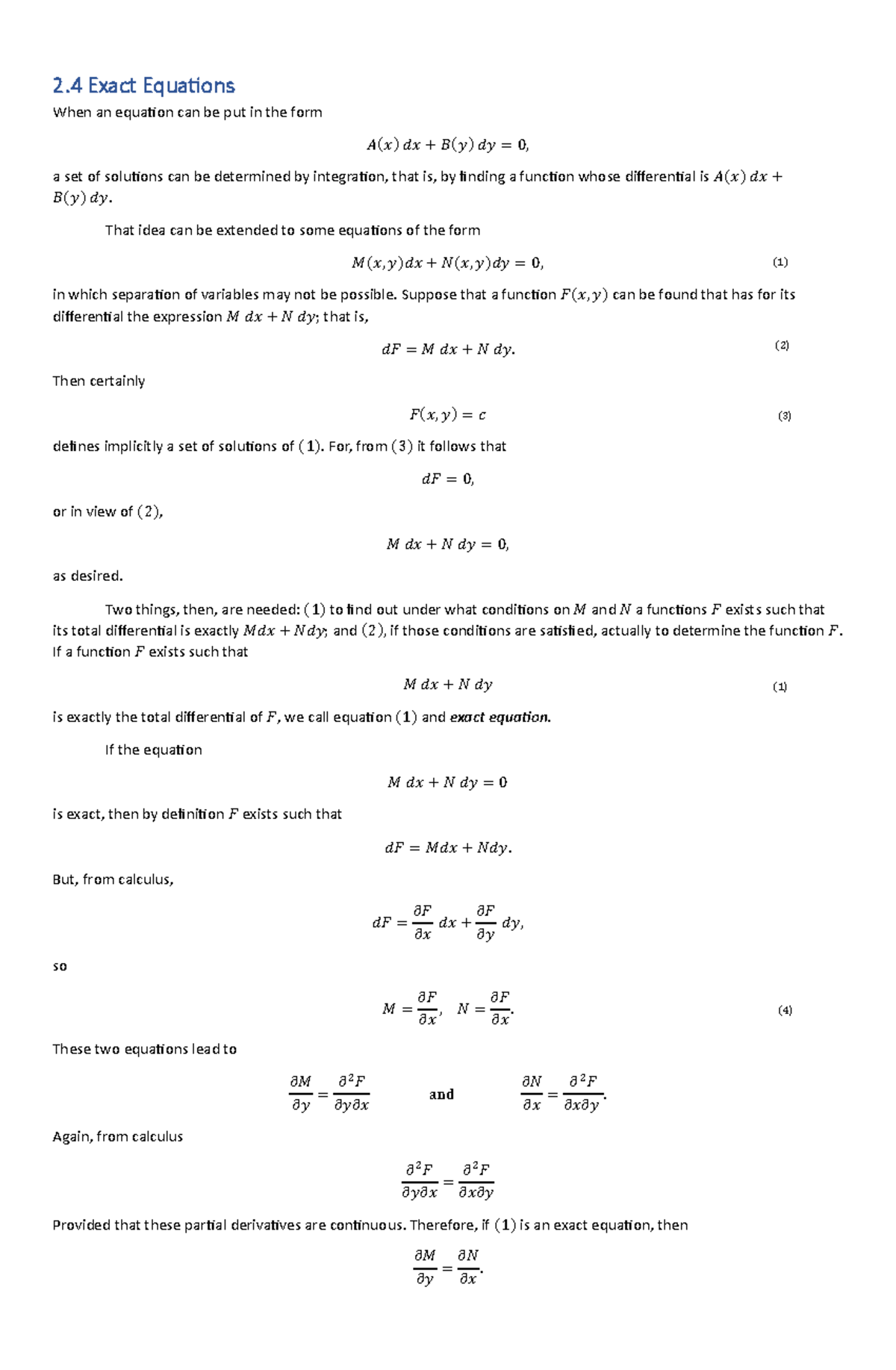 Exact-Equations - ... - 2 Exact Equations When an equation can be put ...