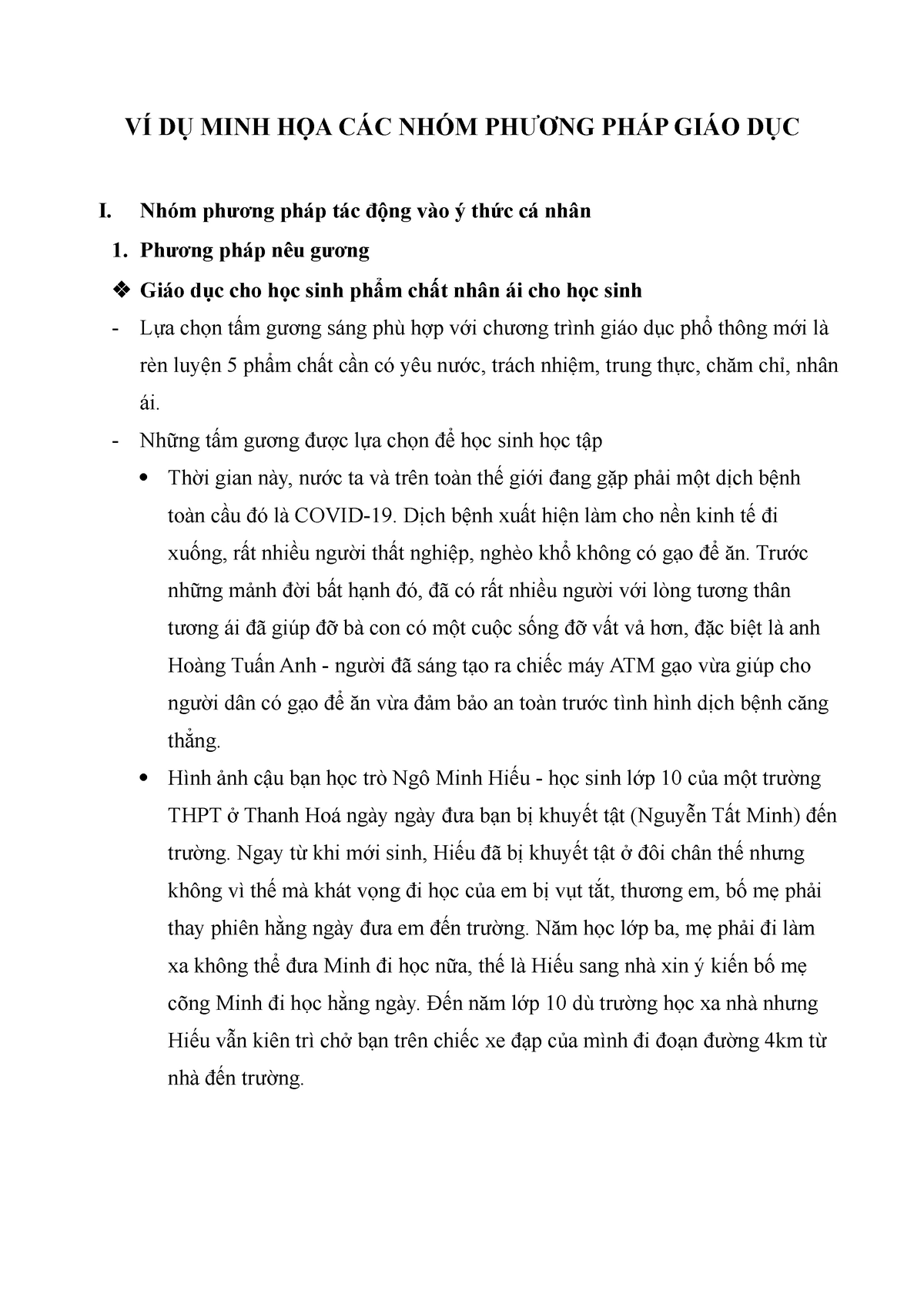 N1 - CÁC NHÓM PHƯƠNG PHÁP GIÁO DỤC - Nhóm phương pháp tác động vào ý thức cá nhân 1. Phương pháp nêu - StuDocu