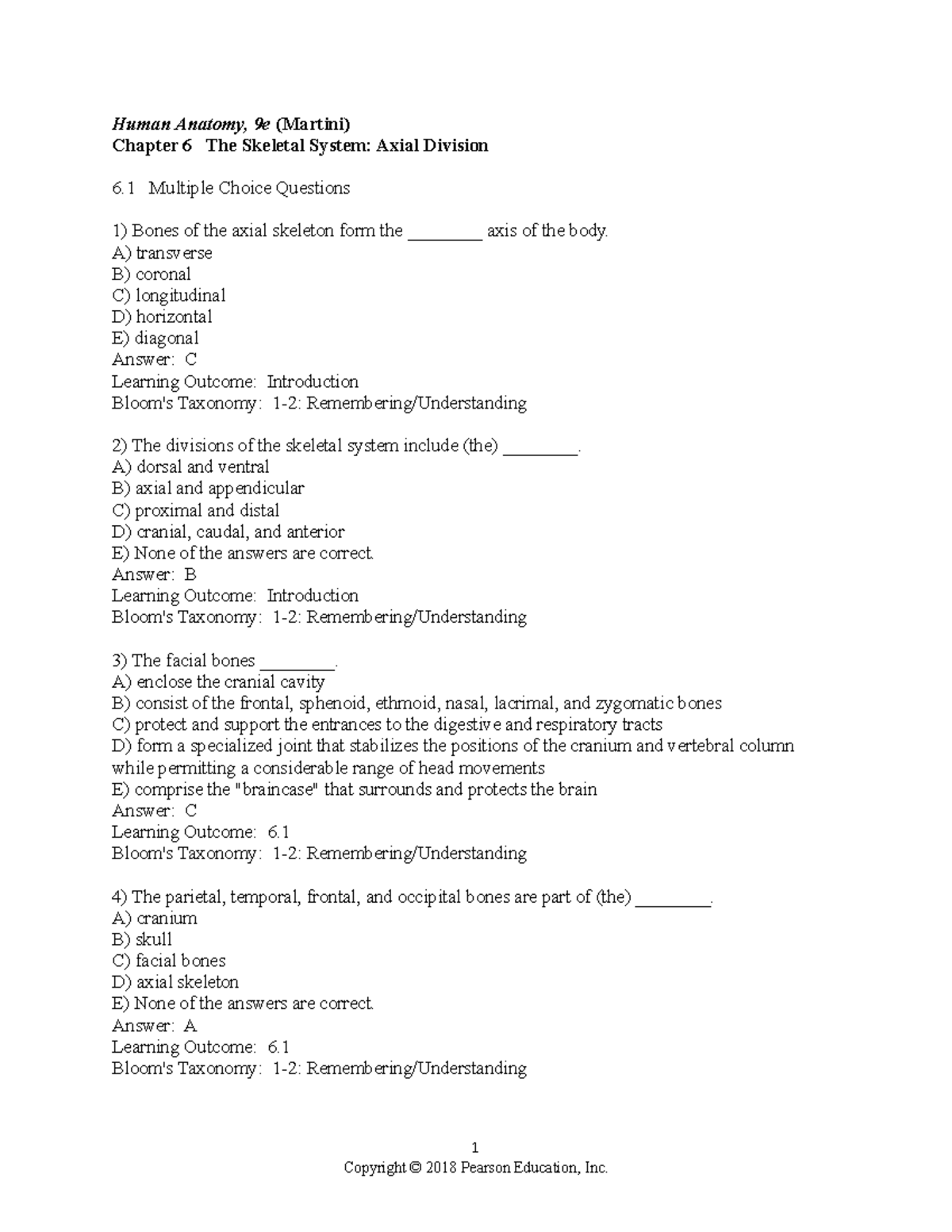 Chapter 6 Axial Skeleton - Human Anatomy, 9e (Martini) Chapter 6 The ...