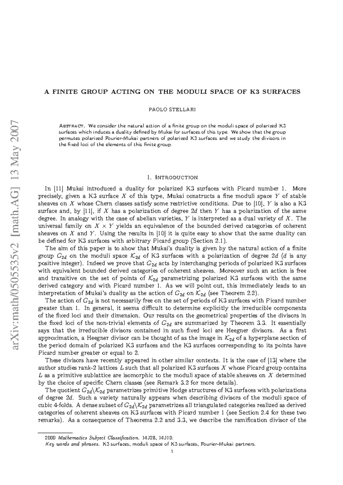 0505535 - Cours - arXiv:math/0505535v2 [math] 13 May 2007 A FINITE ...