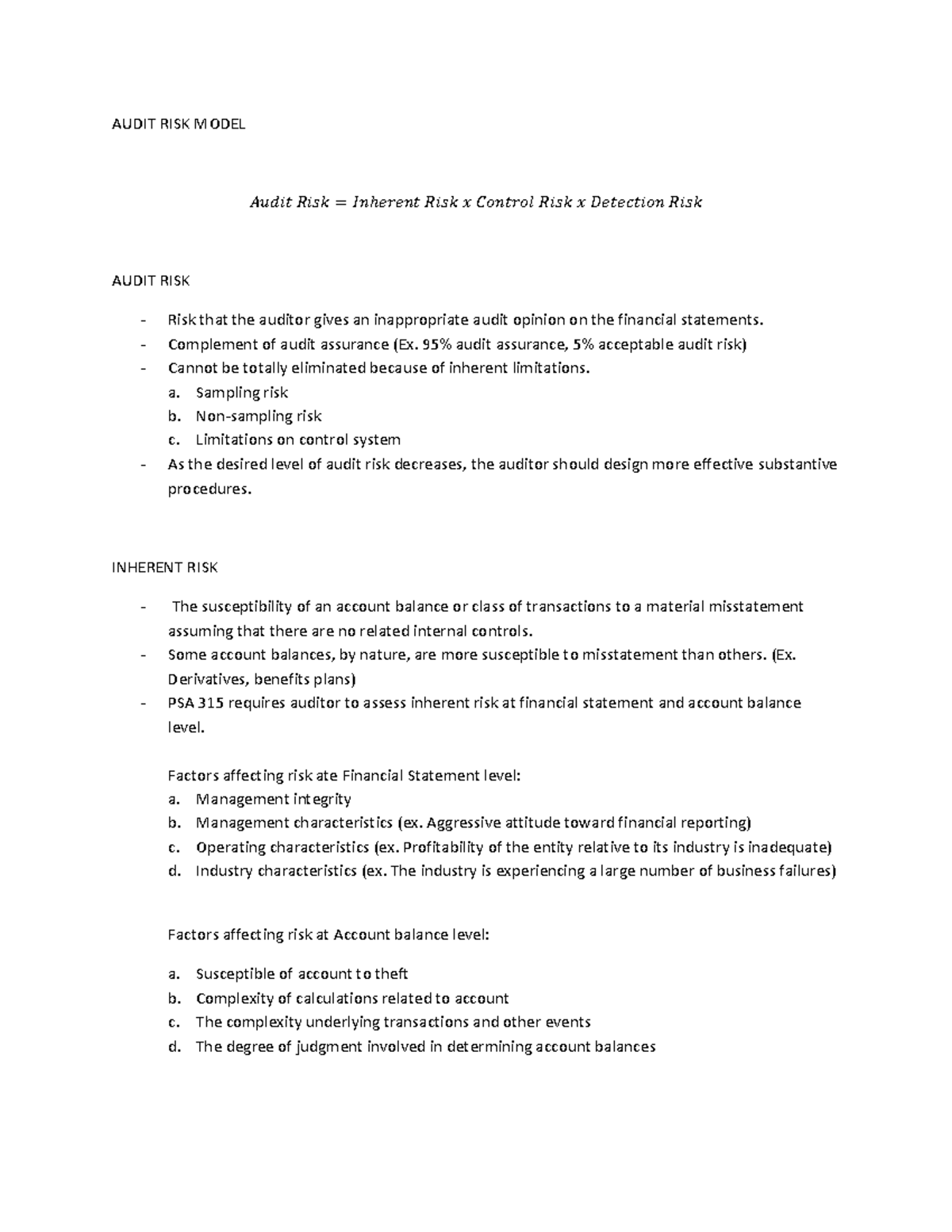 Audit Risk Model - Audit Risk Model Audit Risk Risk That The Auditor 