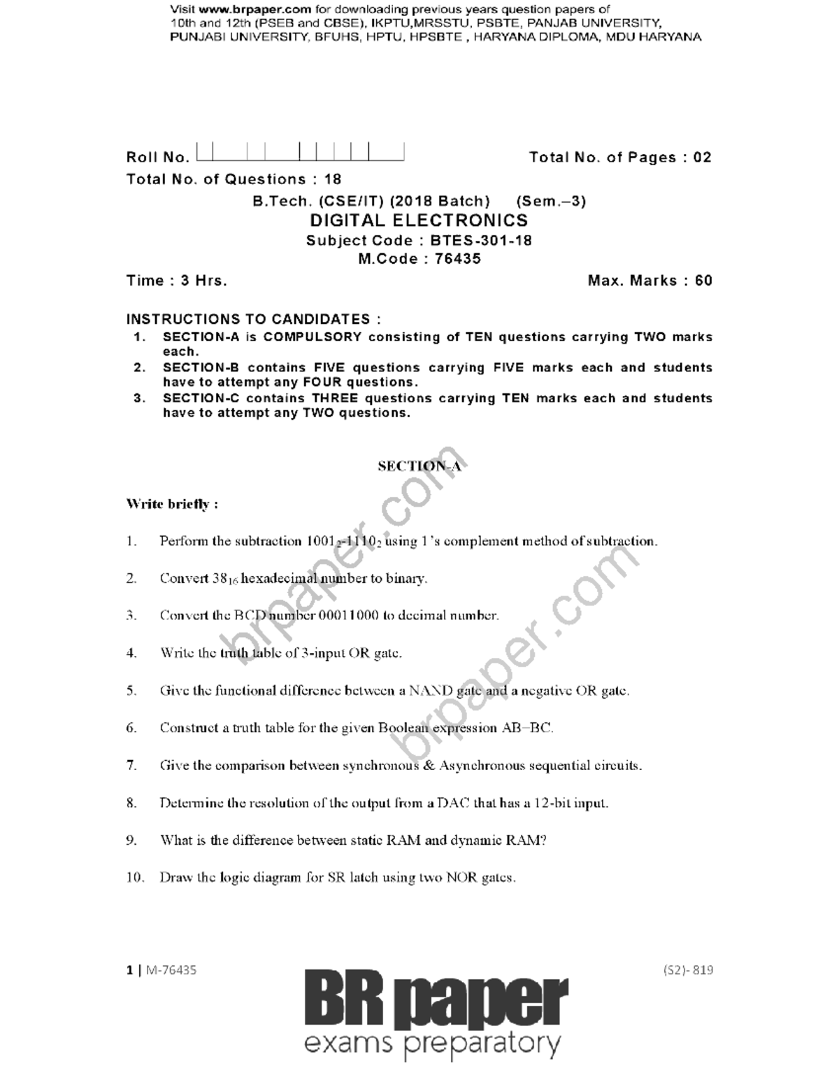 DE(3rd) dec previous - digital electronics - brpaper brpaper - Studocu