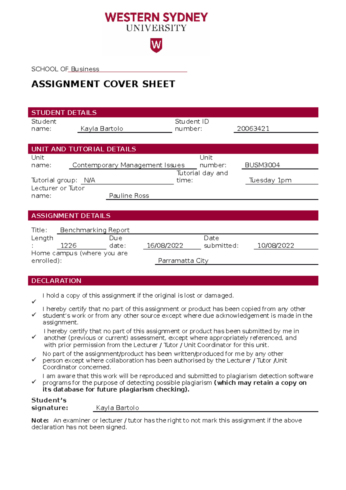 Benchmarking Sustainability Report SCHOOL OF Business ASSIGNMENT   Thumb 1200 1698 