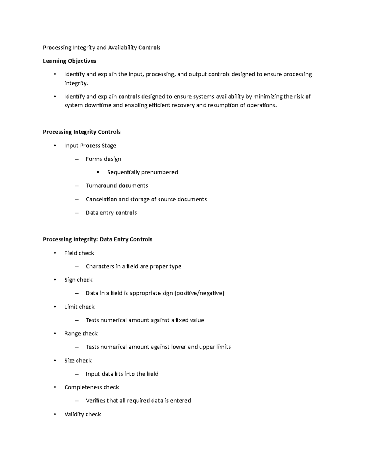 Lecture Notes 10 a - Processing Integrity and Availability Controls ...
