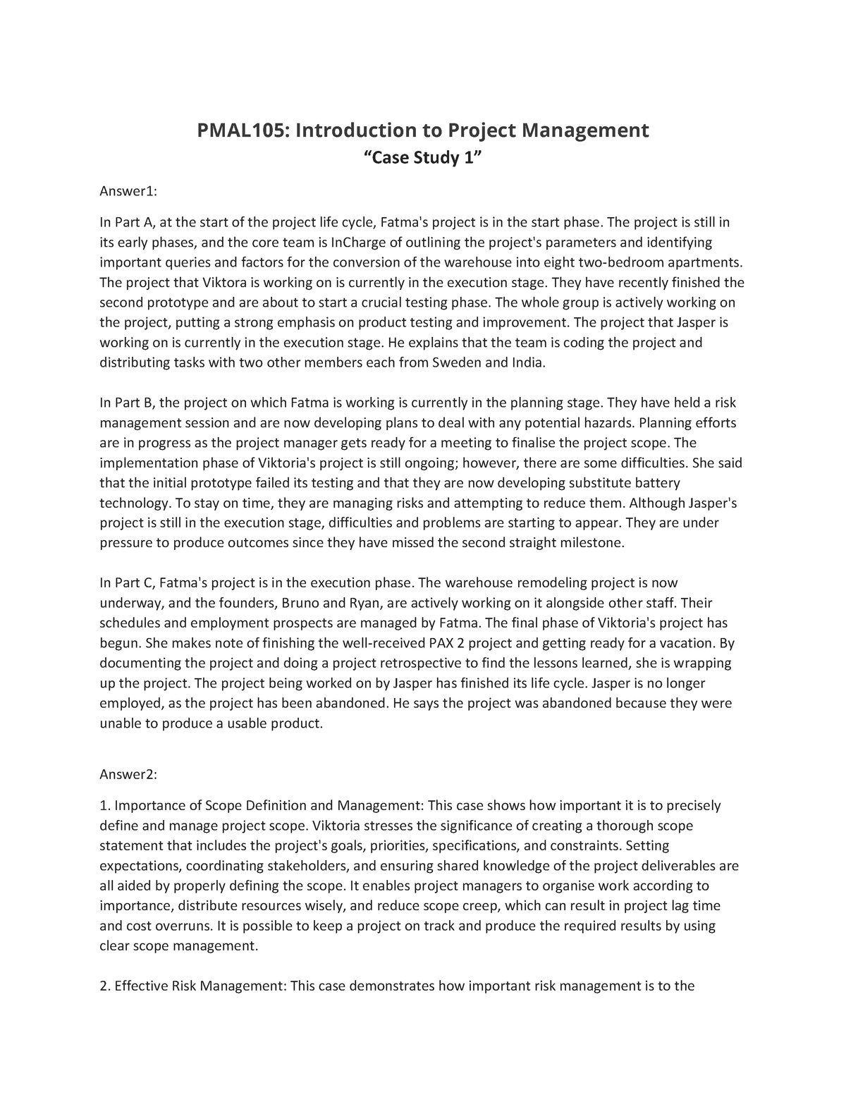 project management case study assignment