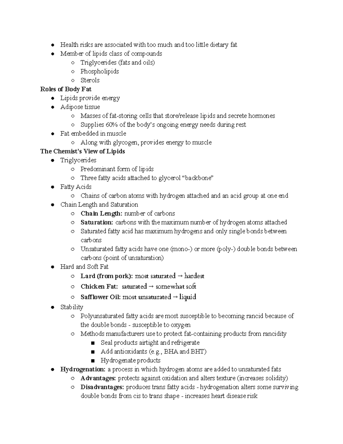 The Lipids - Notes from powerpoints - Health risks are associated with ...