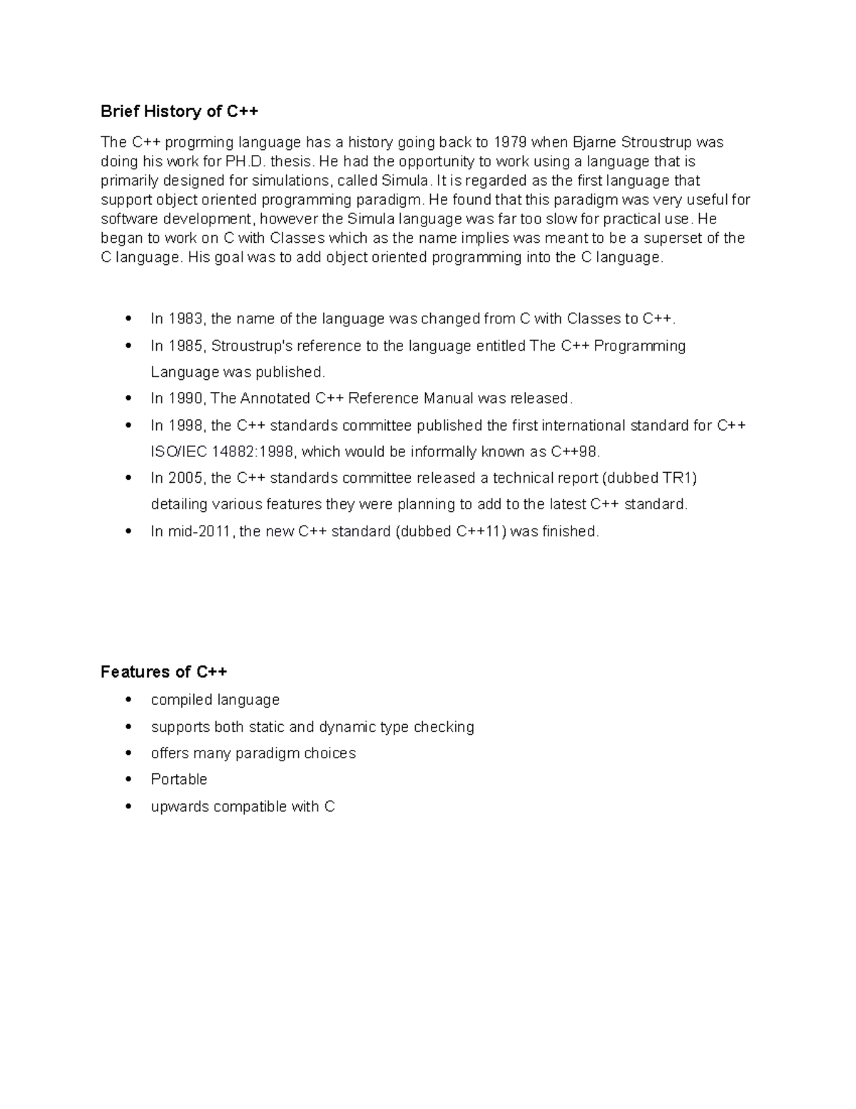 C++ Programming Language - Brief History of The progrming language has ...