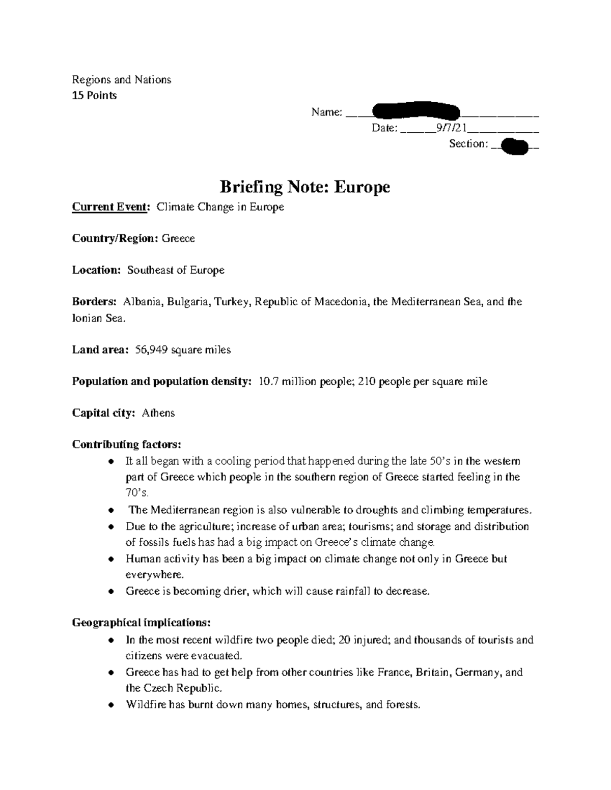 Briefing Note Europe - Regions and Nations 15 Points Name: Aaliyah ...