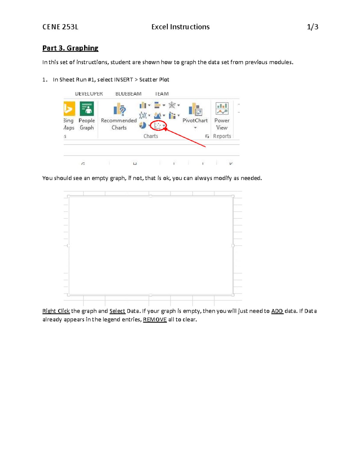 Excel Part 3 Graphing - CENE 253L Excel Instructions 1/ Part 3 ...