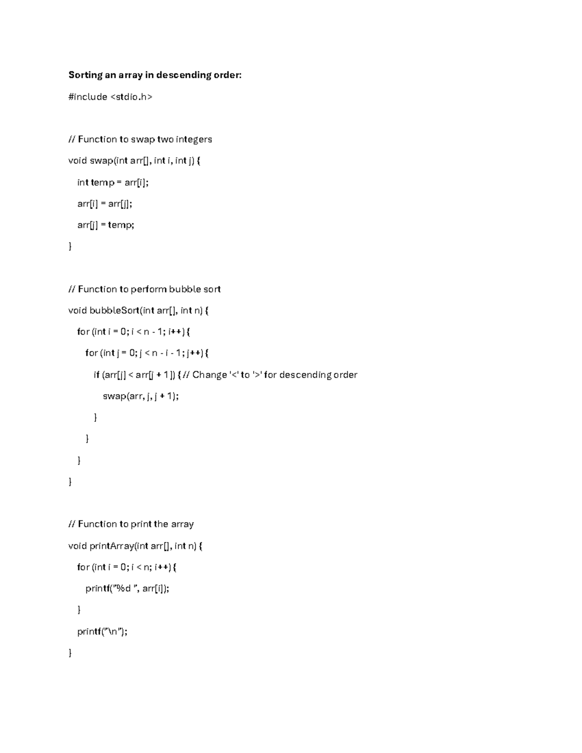 Examples 3 - practice - Sorting an array in descending order: #include ...