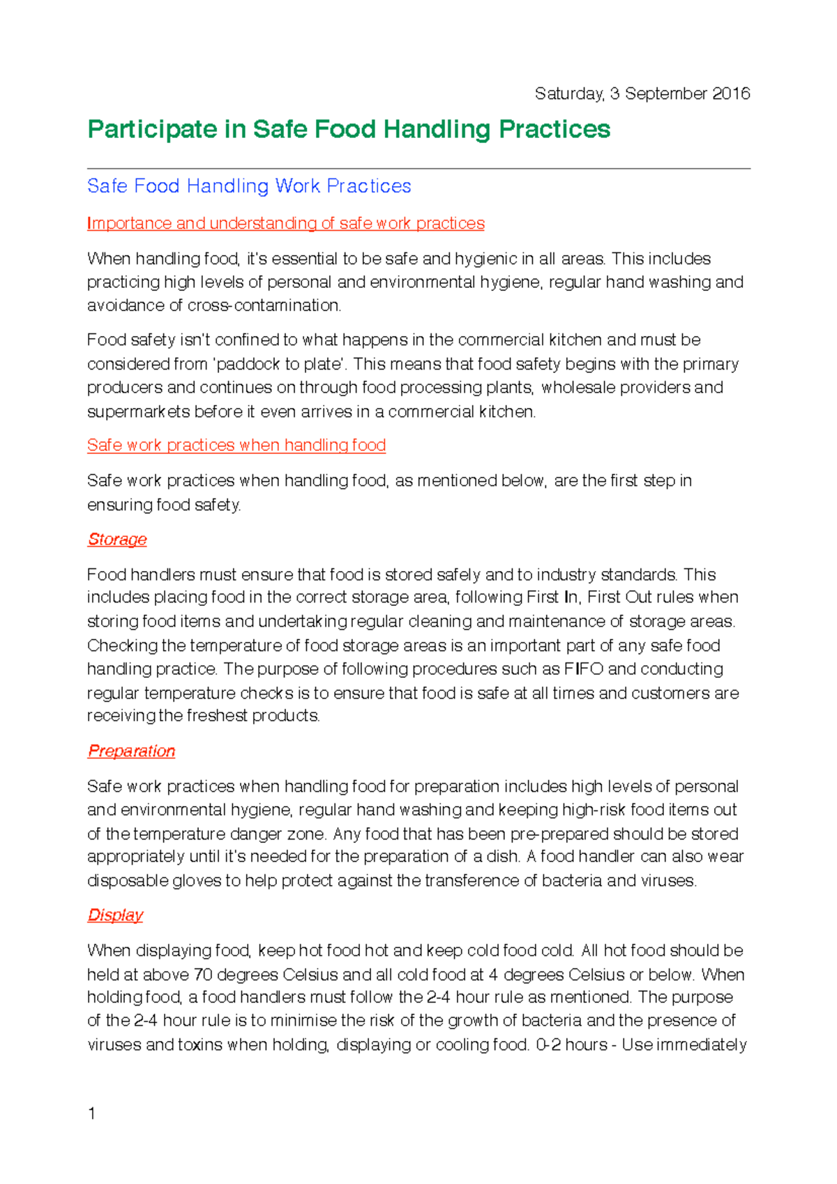 Participate in Safe Food Handling Practices by andrewgrieco ...