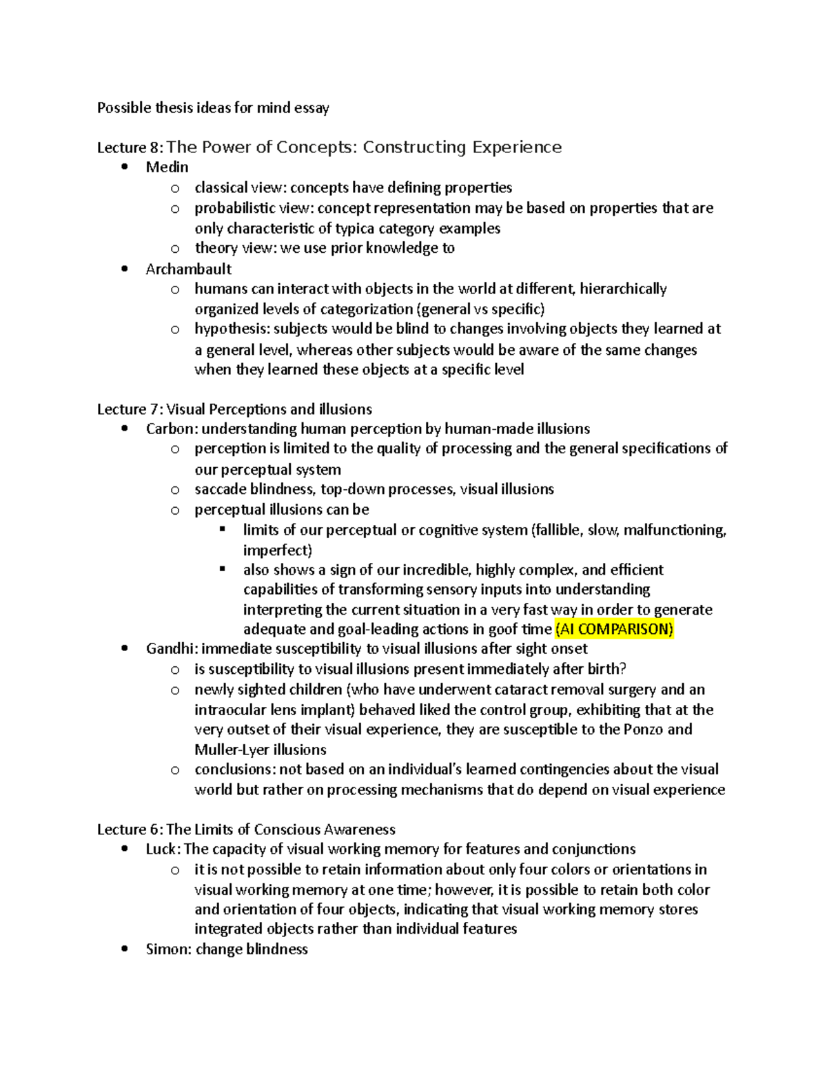 Mind Outline - Professor Jill Mateo - Possible thesis ideas for mind ...