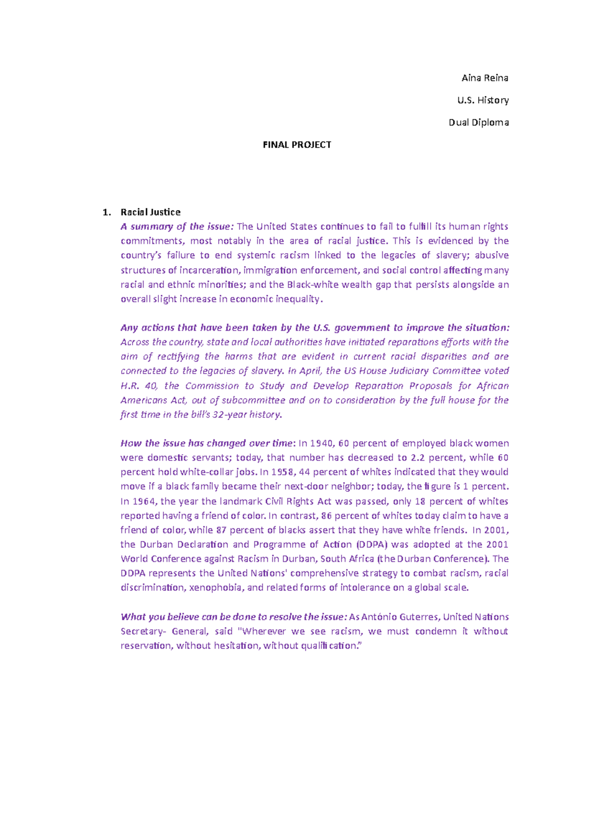 Final Project Issues - Aina Reina U. History Dual Diploma FINAL PROJECT ...