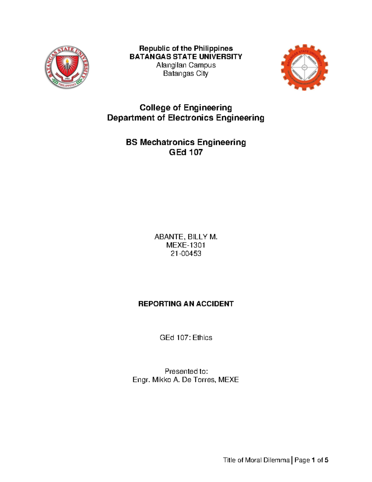 CASE Study - use as guide - Republic of the Philippines BATANGAS STATE