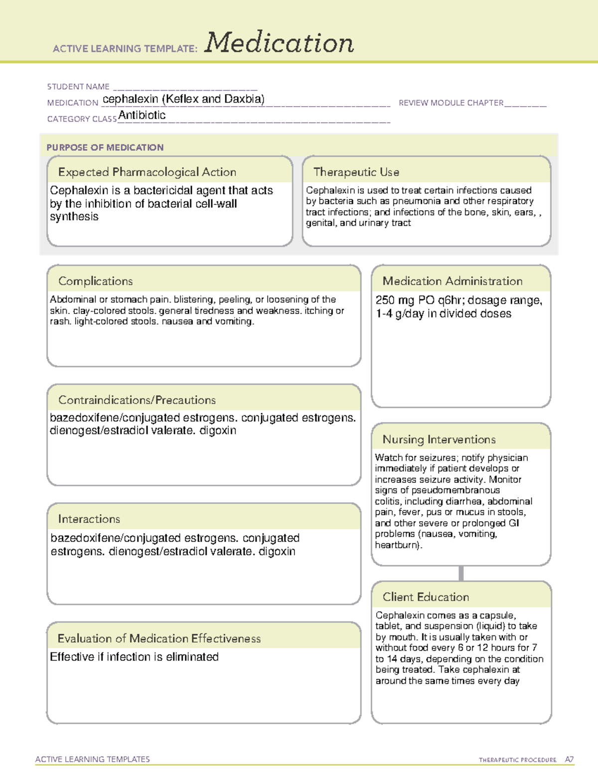 Med card ATI template cephalexin complete immune - ACTIVE LEARNING ...