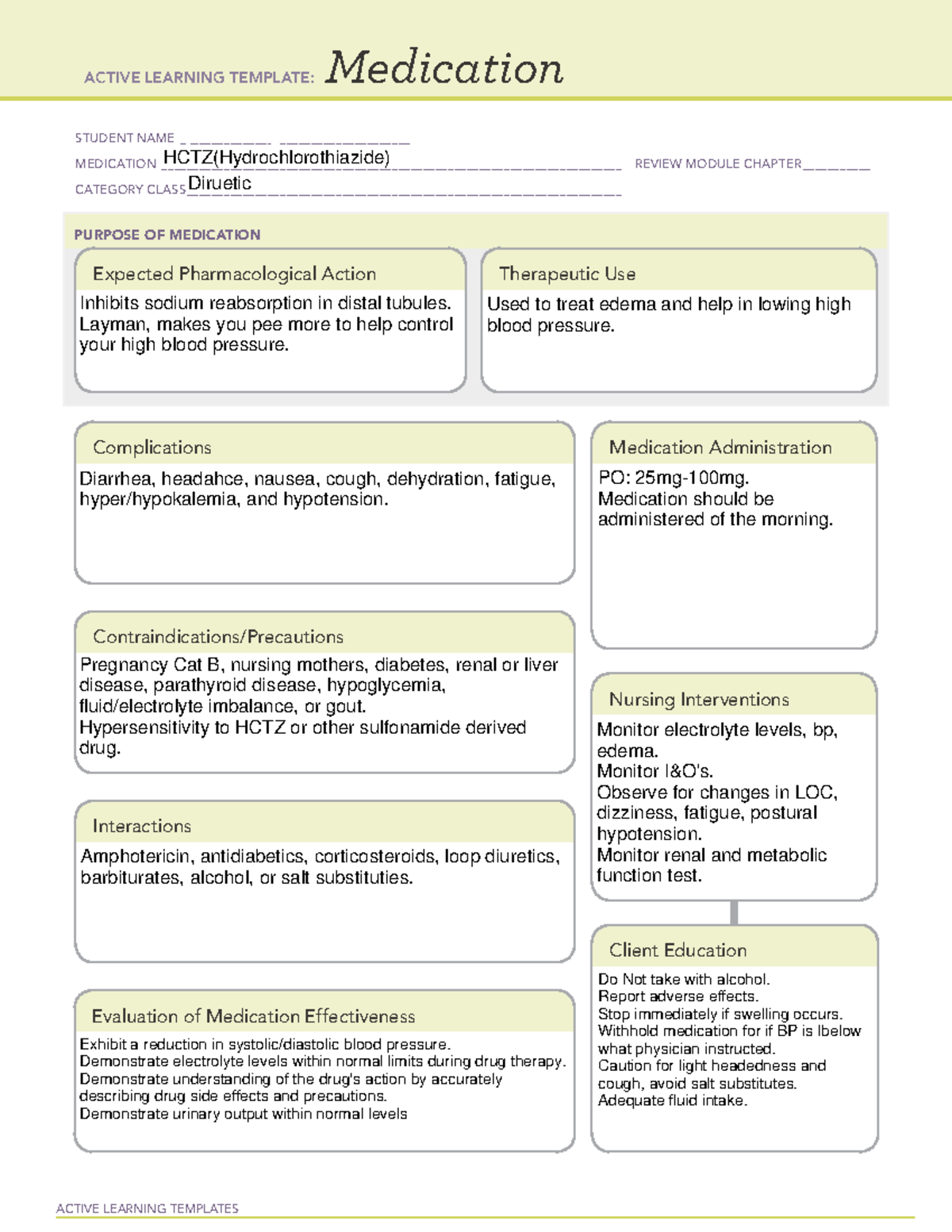 HCTZ-1 - ATI-HCTZ medication - ACTIVE LEARNING TEMPLATES Medication ...