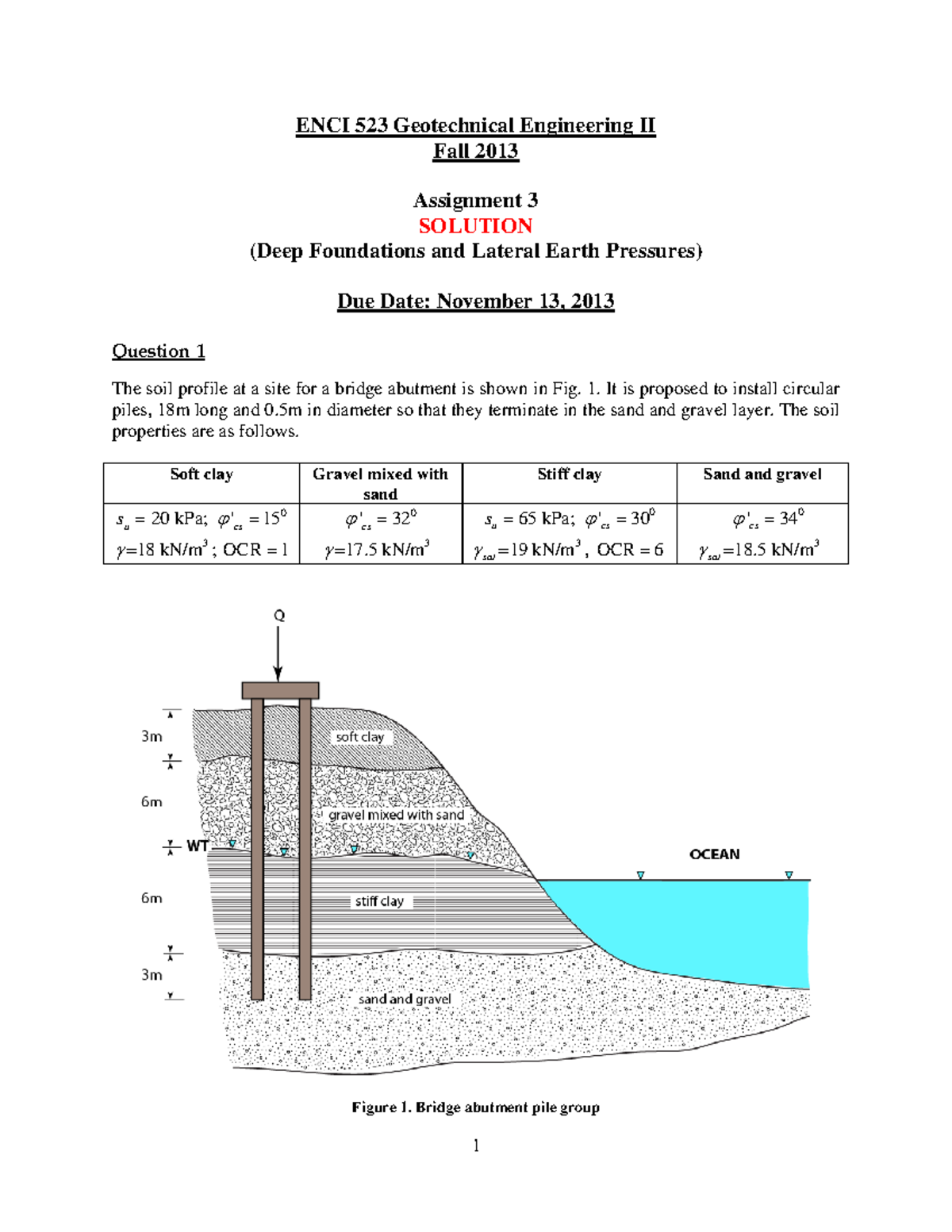 Assg 3 Soln - Assg 3 Soln - ENCI 523 Geotechnical Engineering II Fall ...