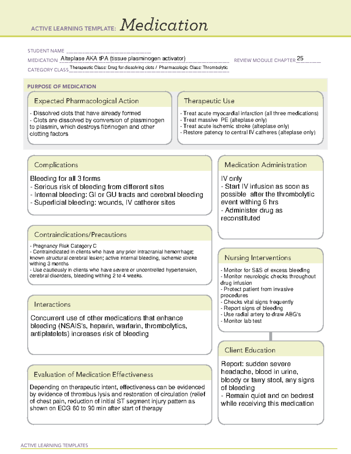 Alteplase - Med Card - ACTIVE LEARNING TEMPLATES Medication STUDENT ...