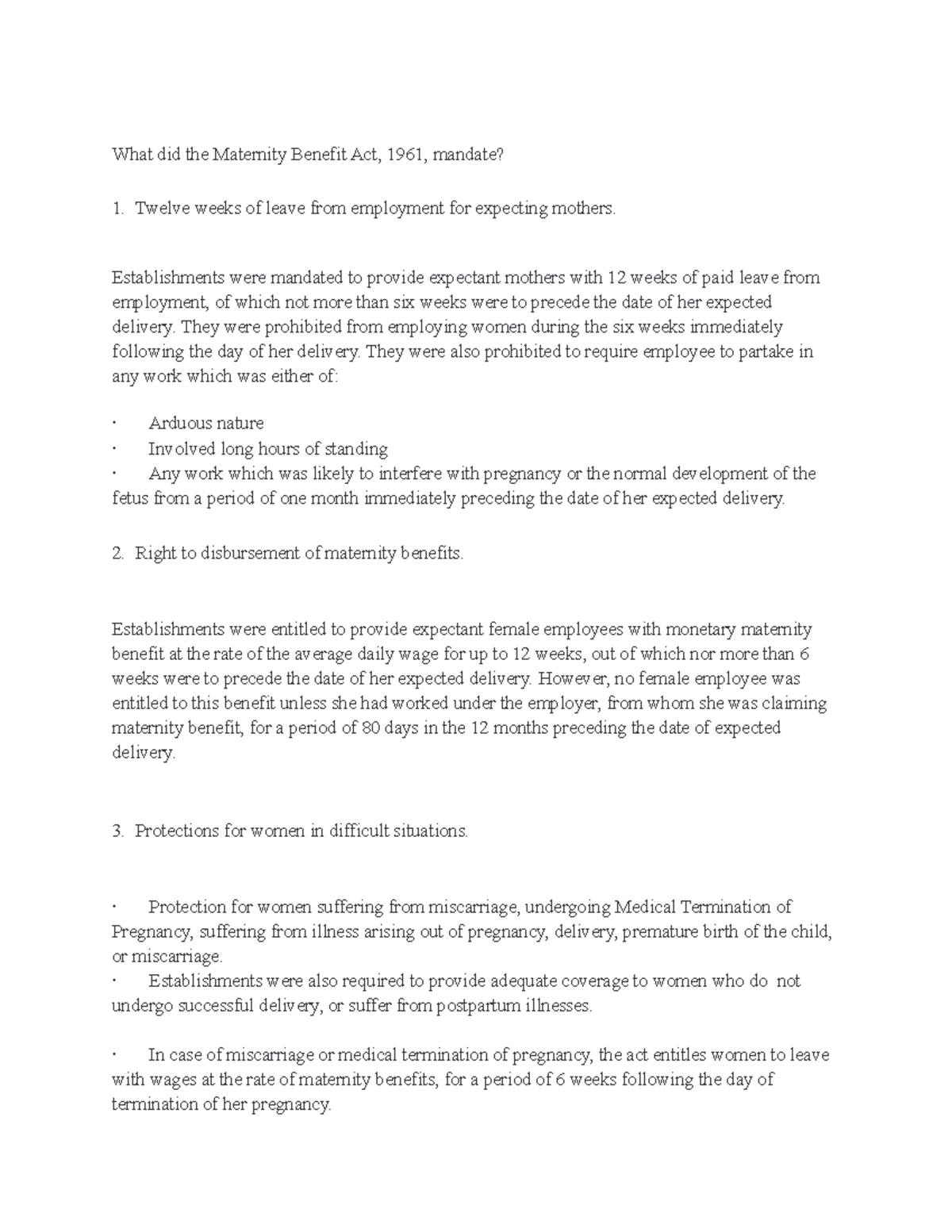 Maternity Benefit Act, 1961 What did the Maternity Benefit Act, 1961